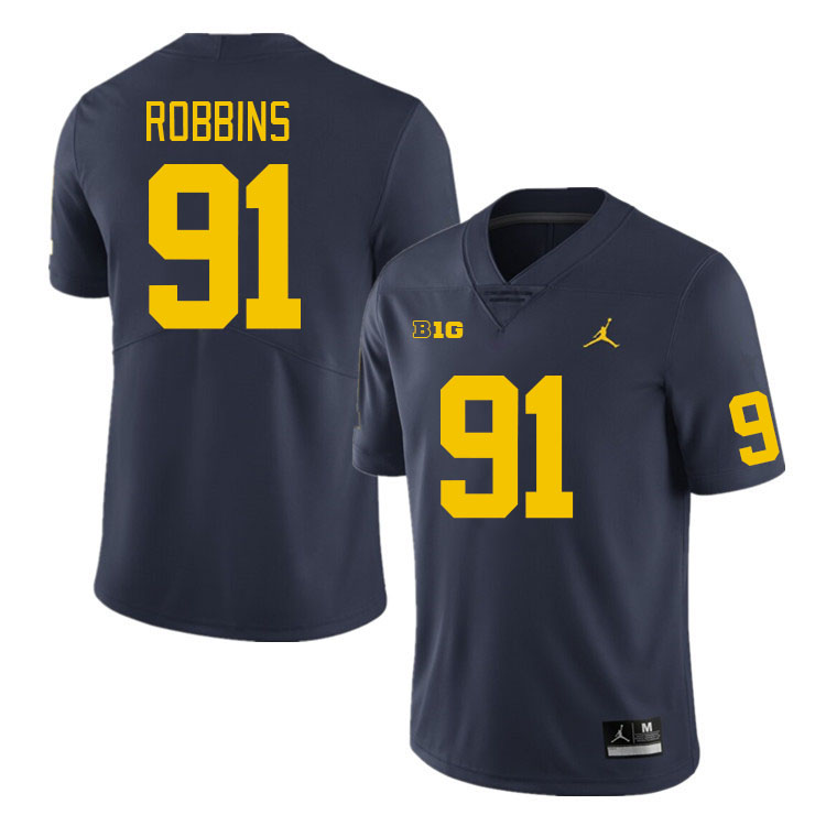 Michigan Wolverines #91 Brad Robbins College Football Jerseys Stitched Sale-Navy